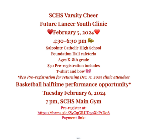 SCHS Varsity Cheer Future Lancer Youth Clinic